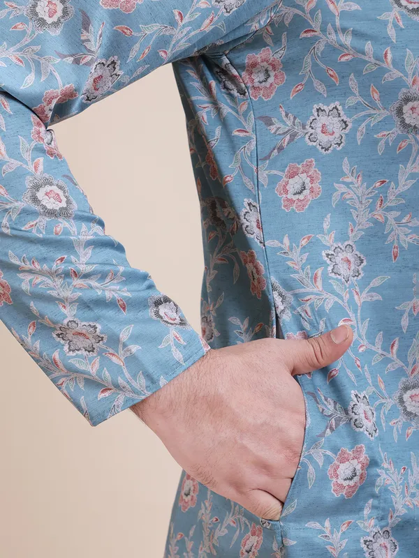 Embroidered_Mandarin_Collar_Real_Mirror_Work_Floral_Printed_Kurta