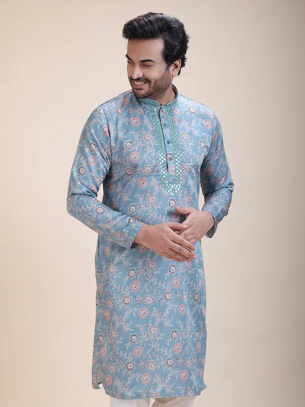 Embroidered_Mandarin_Collar_Real_Mirror_Work_Floral_Printed_Kurta