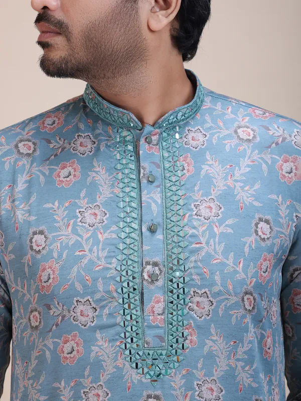 Embroidered_Mandarin_Collar_Real_Mirror_Work_Floral_Printed_Kurta