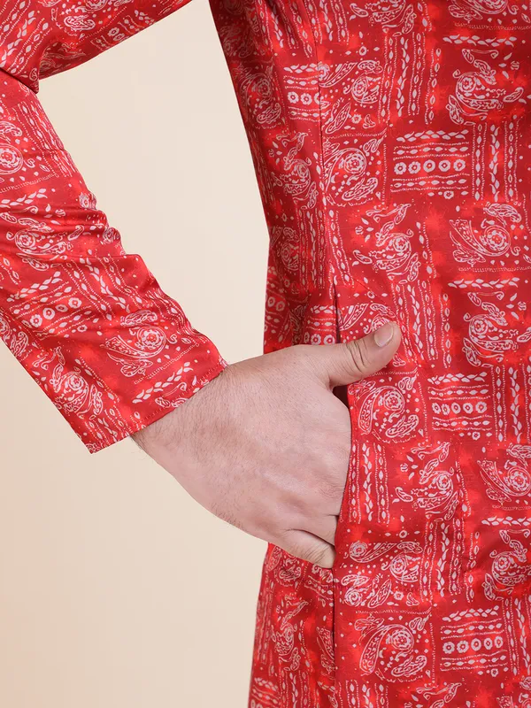 Embroidered_Mandarin_Collar_Real_Mirror_Work Printed_kurta