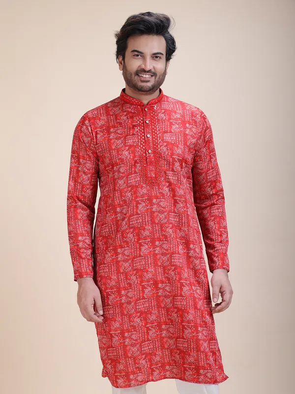 Embroidered_Mandarin_Collar_Real_Mirror_Work Printed_kurta