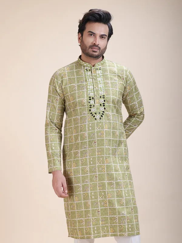 Embroidered_Mandarin_Collar_Real_Mirror_Work Printed_kurta