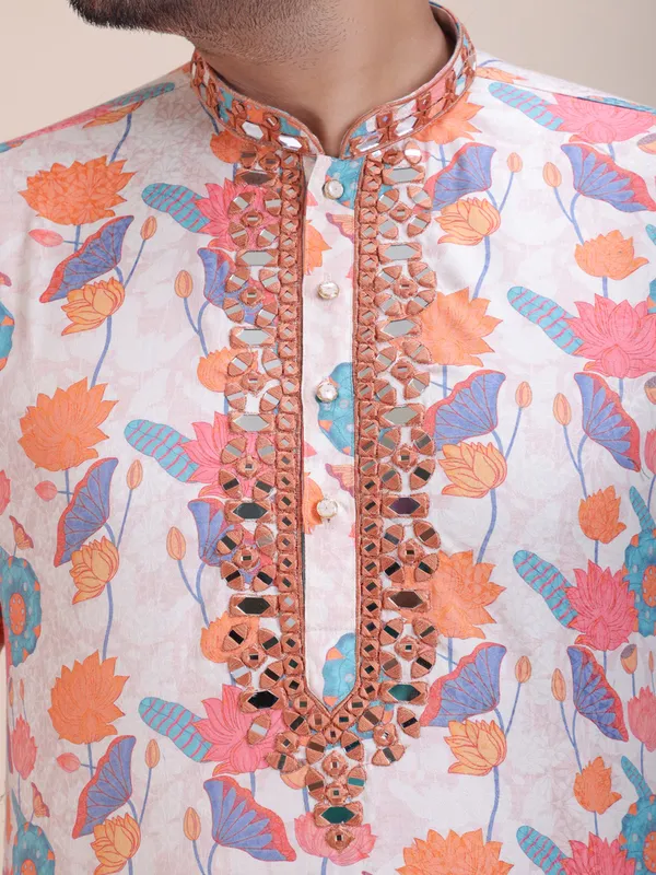 Embroidered_Mandarin_Collar_Real_Mirror_Work_Floral_Printed_Kurta