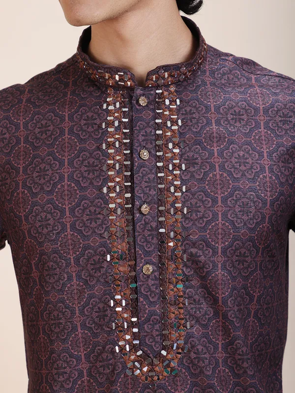 Embroidered_Mandarin_Collar_Real_Mirror_Work Ethnic_Printed_kurta