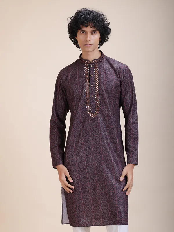 Embroidered_Mandarin_Collar_Real_Mirror_Work_Ethnic_Printed_Kurta