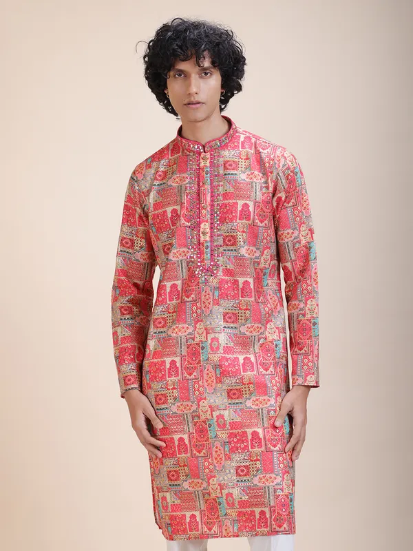 Embroidered_Mandarin_Collar_Real_Mirror_Work_Ethnic_Printed_Kurta