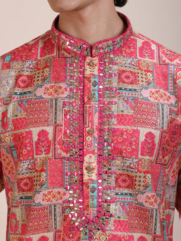 Embroidered_Mandarin_Collar_Real_Mirror_Work_Ethnic_Printed_Kurta