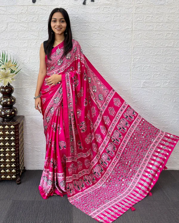 Pink_Satin_Silk_Printed_Saree_For_Women