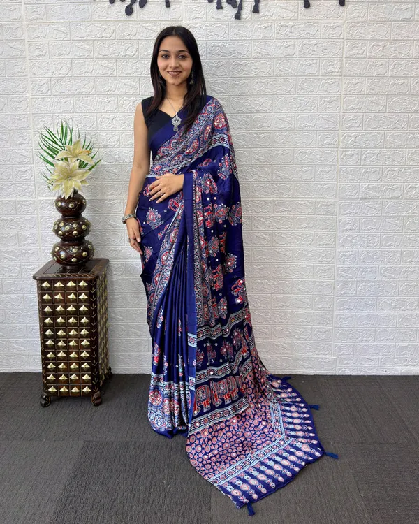 Navy_Blue_Satin_Silk_Printed_Saree_For_Women