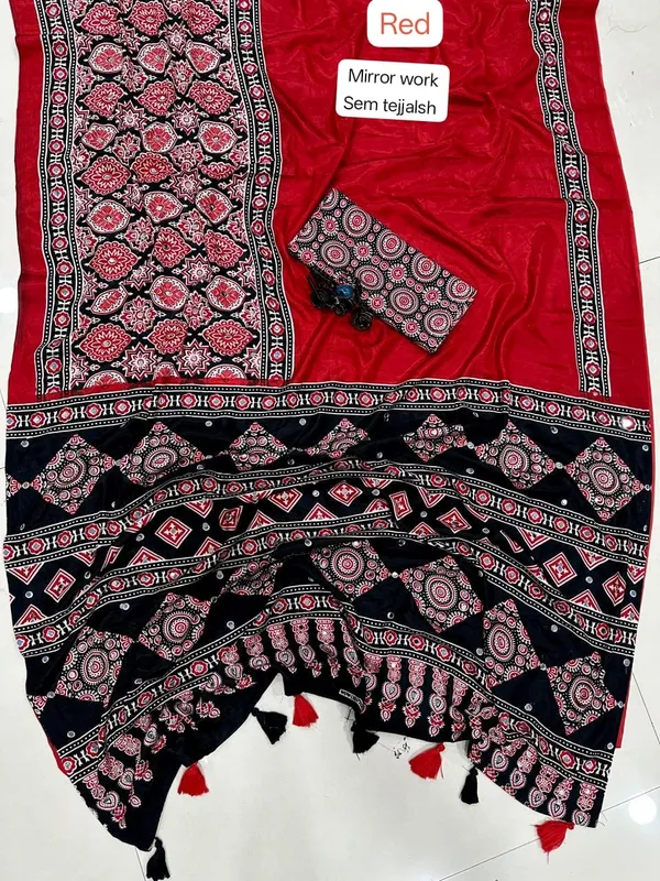 Red_Satin_Silk_Mirror_Work_Printed_Saree_For_Women