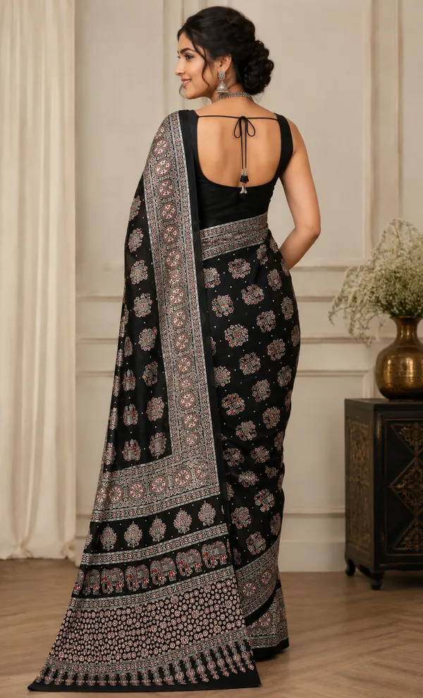 Black_Satin_Silk_Printed_Saree_For_Women