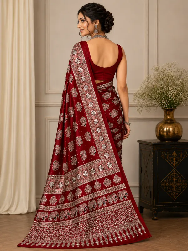 Red_Satin_Silk_Printed_Saree_For_Women
