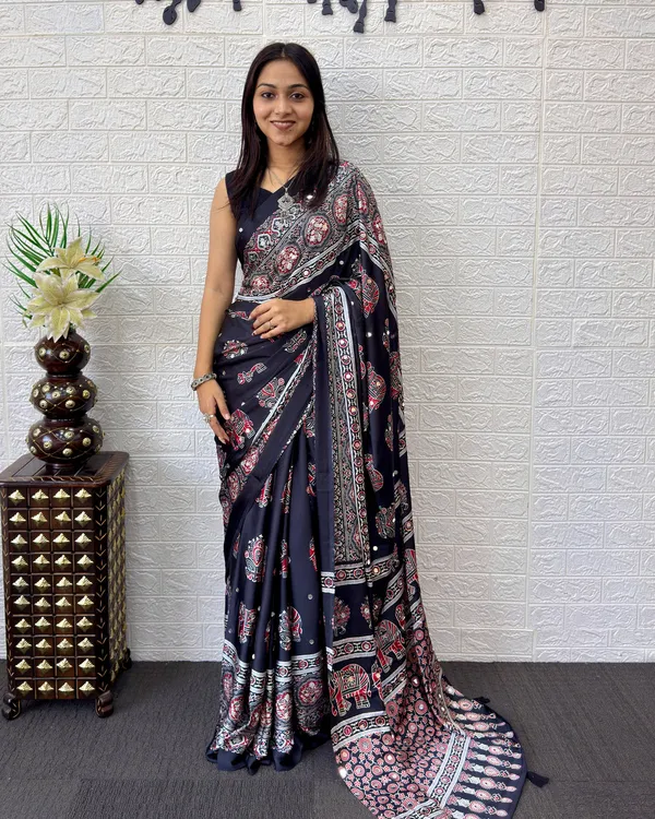 Black_Satin_Silk_Printed_Saree_For_Women