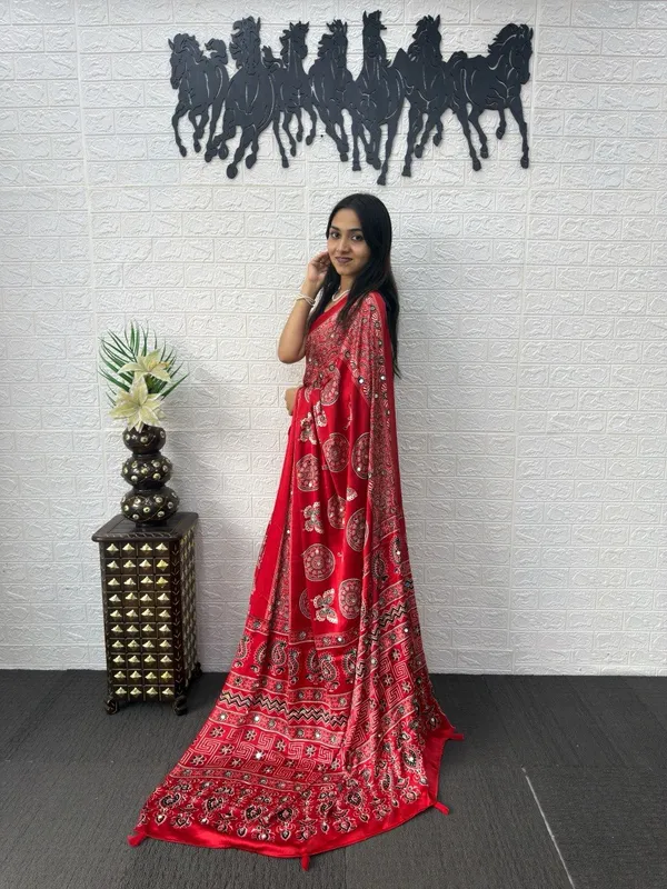 Red_Satin_Silk_Printed_Saree_For_Women