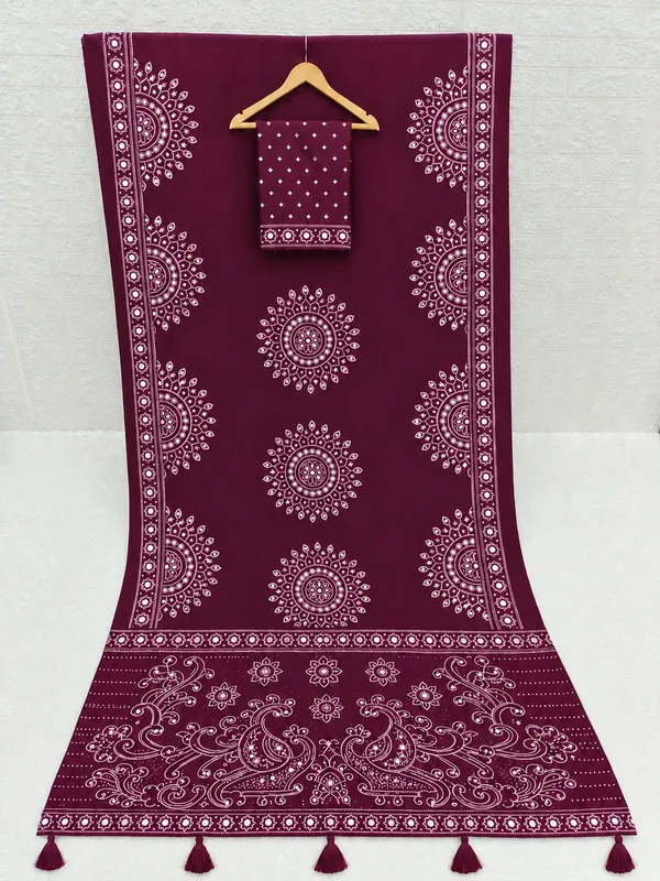 Maroon_Satin_Silk_Printed_Tassel_Saree_For_Women