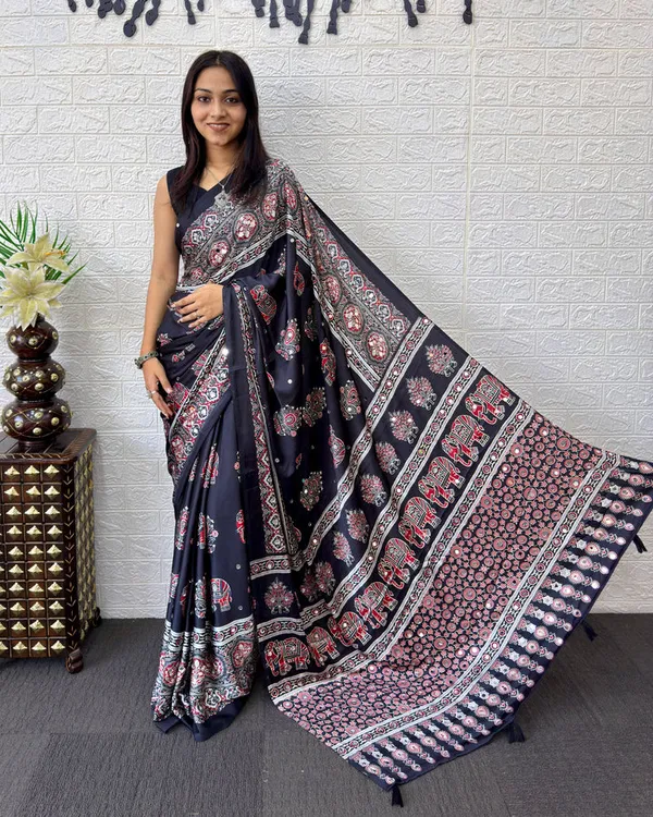 Black_Satin_Silk_Printed_Saree_For_Women