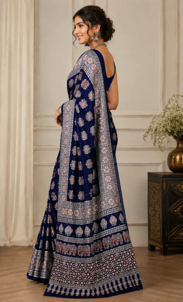 Navy_Blue_Satin_Silk_Printed_Saree_For_Women