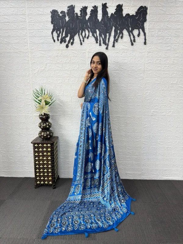 Blue_Satin_Silk_Printed_Saree_For_Women