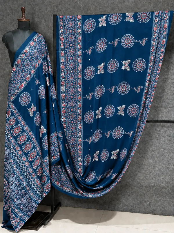 Blue_Satin_Silk_Printed_Saree_For_Women