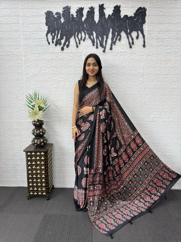 Black_Satin_Silk_Printed_Saree_For_Women