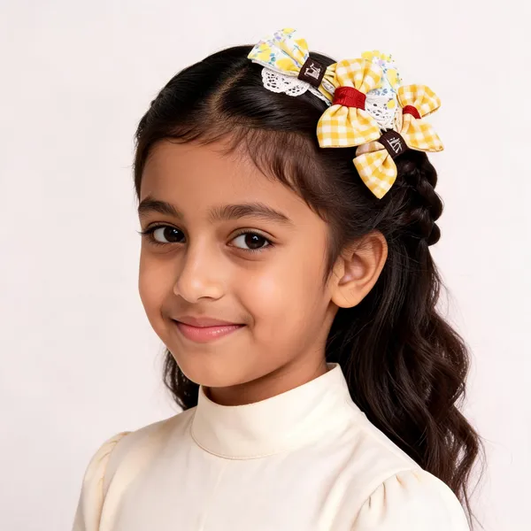 Yellow_Gingham_Hair_Bow_Set__Pony_Bows_For_Women