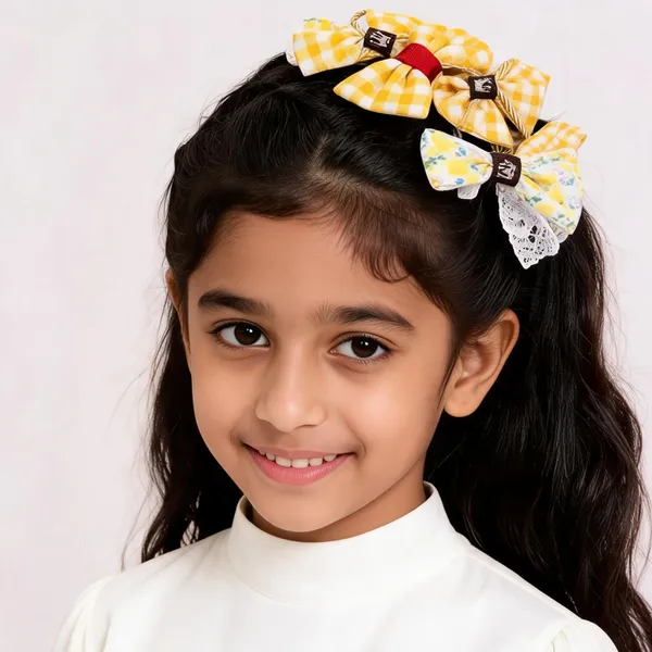 Yellow_Gingham_Hair_Bow_Set__Pony_Bows_For_Women