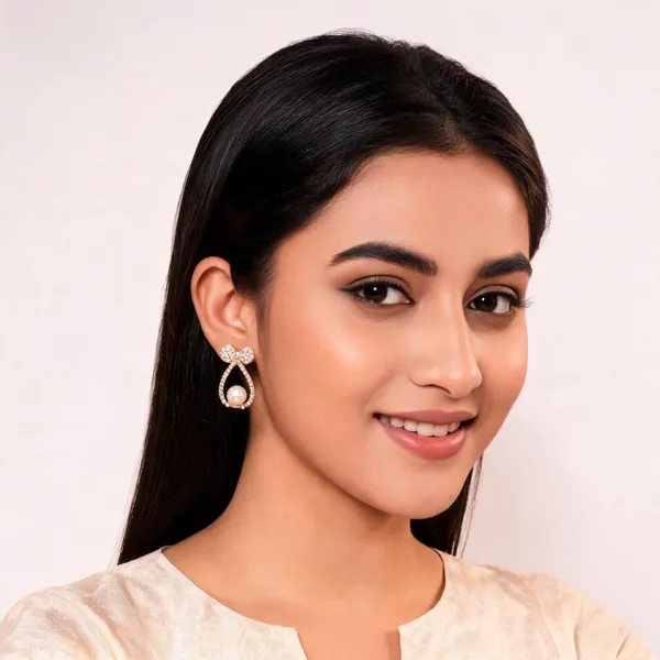 Bow_Pearl_Drop_Earrings_Crystal_Studded_Gold_Tone_For_Women