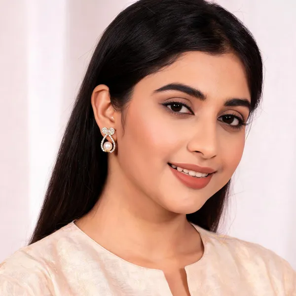 Bow_Pearl_Drop_Earrings_Crystal_Studded_Gold_Tone_For_Women