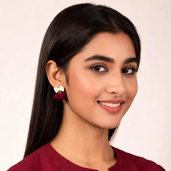 Burgundy_Velvet_Lily_Cream_Bow_Drop_Earrings