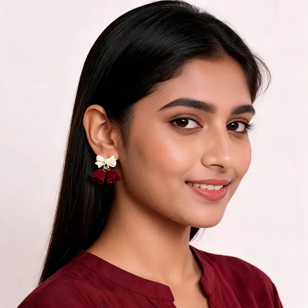 Burgundy_Velvet_Lily_Cream_Bow_Drop_Earrings