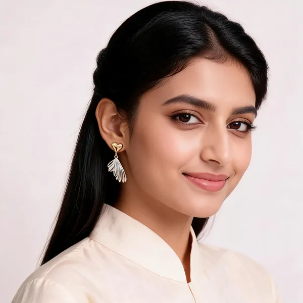 Golden_Heart_Silver_Winged_Petal_Drop_Earrings