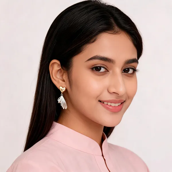 Golden_Heart_Silver_Winged_Petal_Drop_Earrings