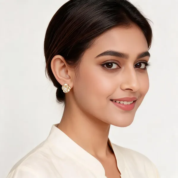 White_Rose_Cz_Pearl_Stud_Earrings_Gold_Tone_For_Women