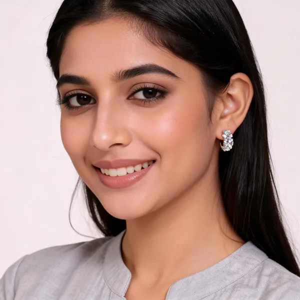 Silver_Crystal_Cluster_Huggie_Earrings_Party_Wear_For_Women