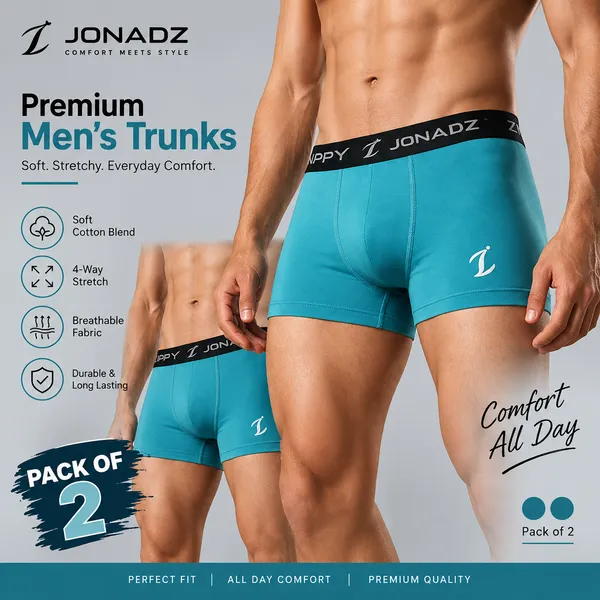 Mens_Microfiber_Modal_Lycra_Truncks_Teal_/_Turquoise_Blue-Green_With_Black_Waistband_Pack_of_2