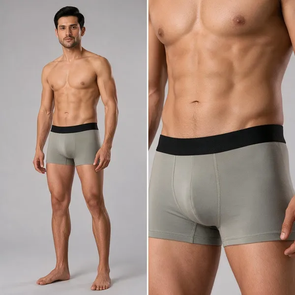 Mens_Microfiber_Modal_Lycra_Truncks_Taupe_/_Khaki_Beige_With_Black_Waistband
