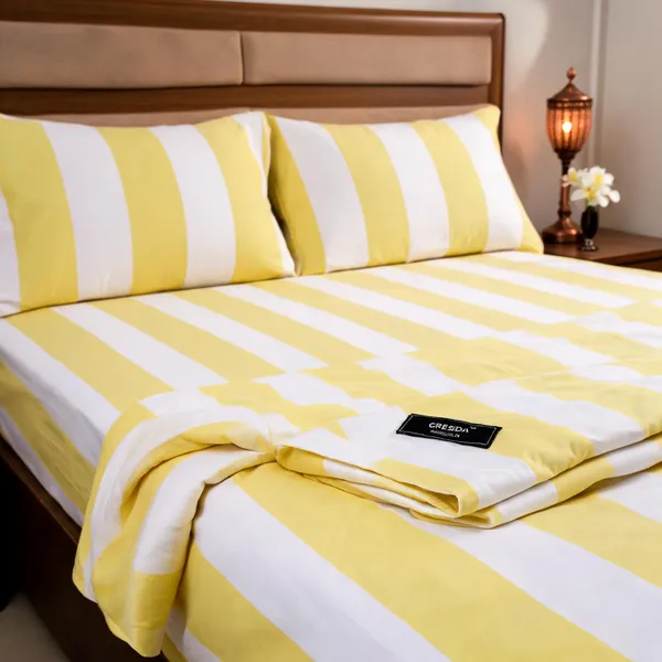 Yellow_&_White_Fine_Cotton_King_Size_Bedlinen_For_Home_&_Decor