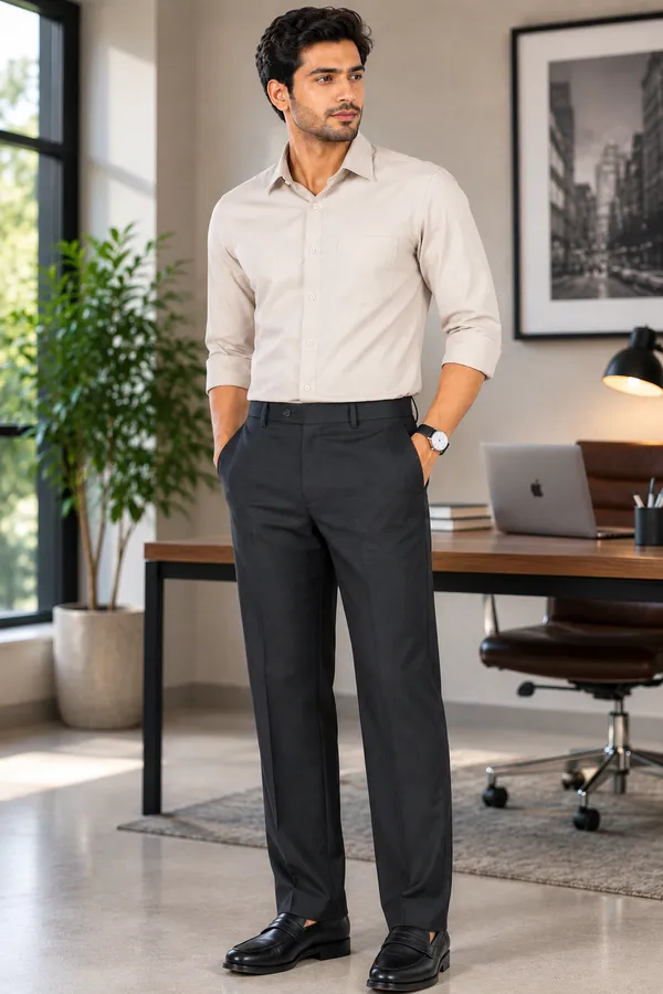 The_DS_Men's_Cotton_Touch_Regular_Fit_Casual_Trouser_|_Solid_Mid_Rise_Casual_Wear_Pant_|_Black