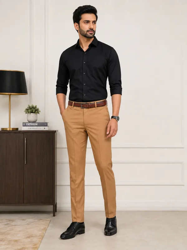 The_DS_Men's_Cotton_Touch_Regular_Fit_Casual_Trouser_|_Solid_Mid_Rise_Casual_Wear_Pant_|_Camel_Brown