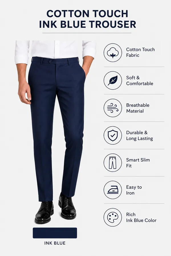 The_DS_Men's_Cotton_Touch_Regular_Fit_Casual_Trouser_|_Solid_Mid_Rise_Casual_Wear_Pant_|_Ink_Blue