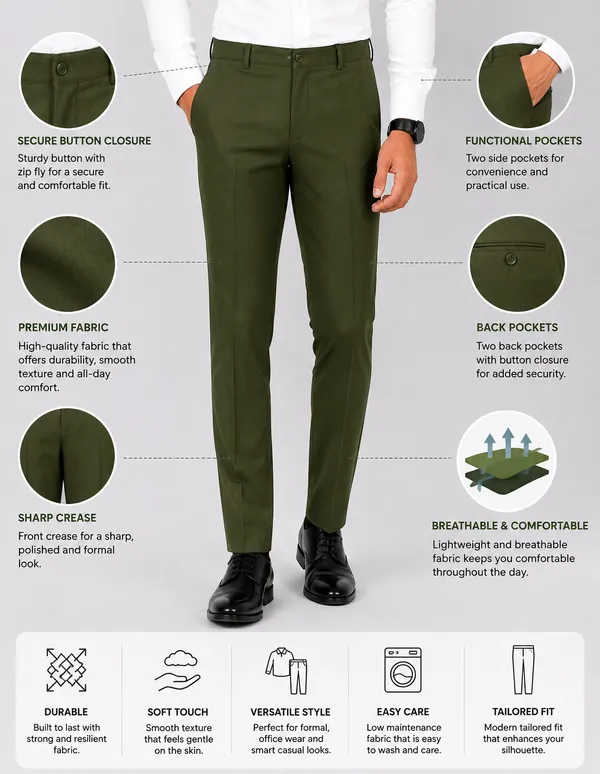 The_DS_Men's_Cotton_Touch_Regular_Fit_Casual_Trouser_|_Solid_Mid_Rise_Casual_Wear_Pant_|_Military_Green