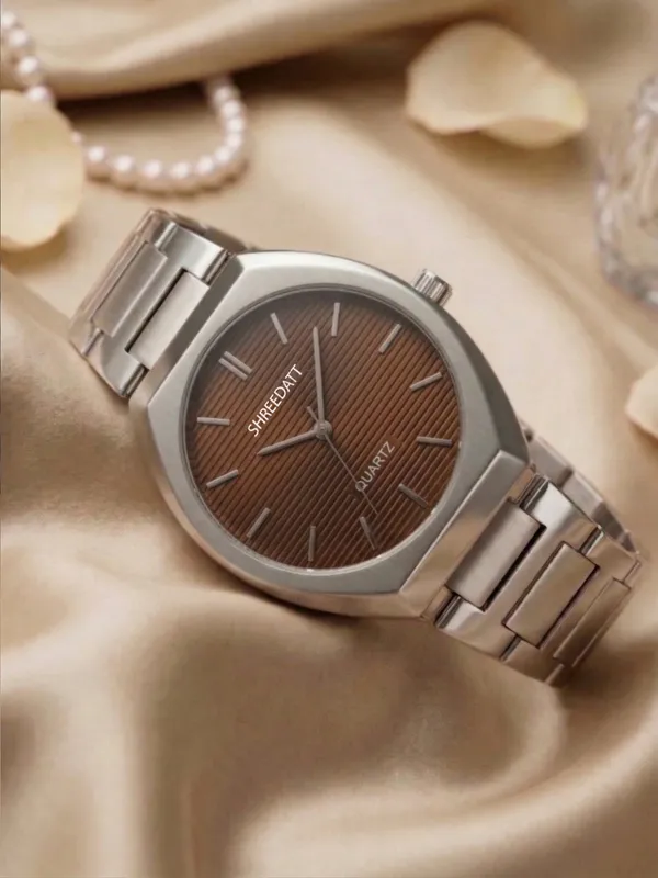 Silver_Metal_Bracelet_Brown_Dial_Quartz_Watch