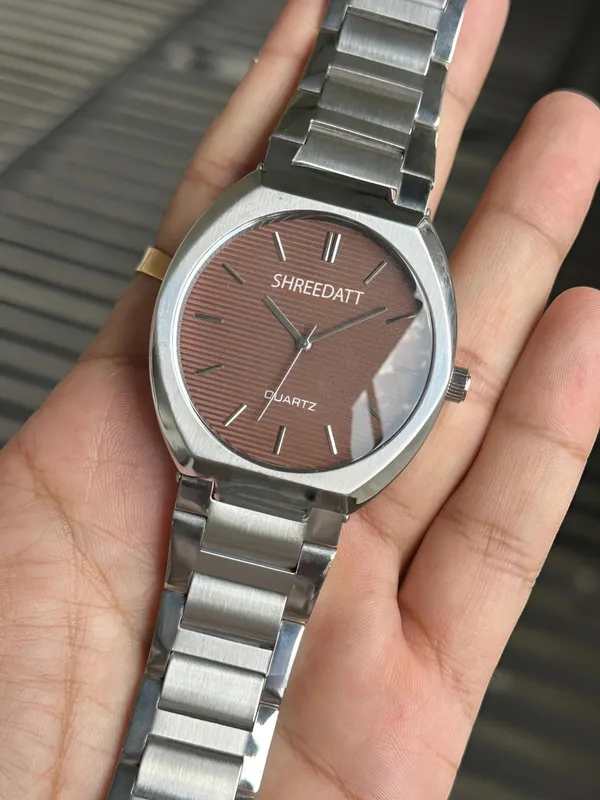Silver_Metal_Bracelet_Brown_Dial_Quartz_Watch