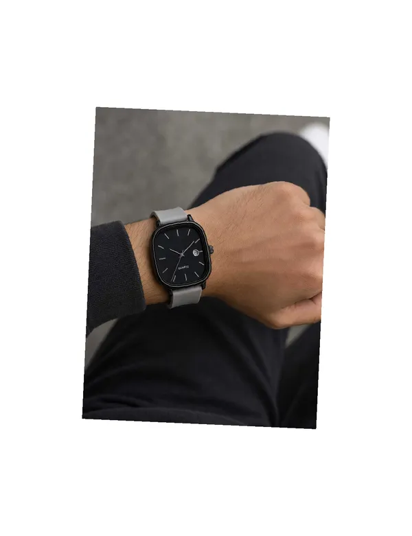 Black_Square_Dial_Watch_With_White_Strap_for_Men