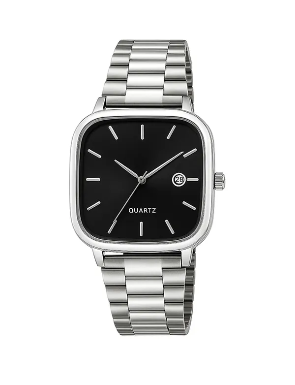 Silver_Metal_Bracelet_Quartz_Watch_With_Black_Square_Dial