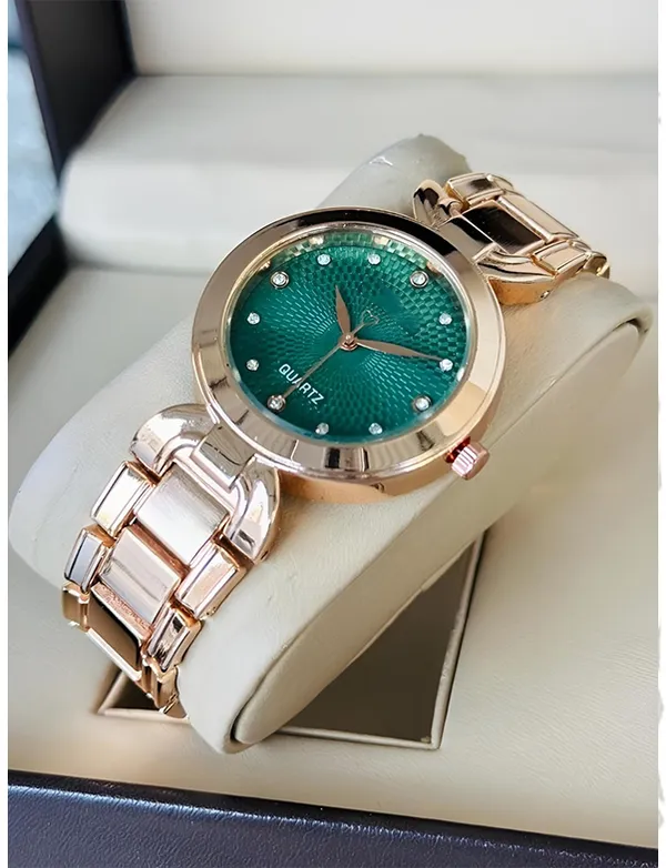 Rose_Gold_Stainless_Steel_Green_Dial_Quartz_Watch_for_Women