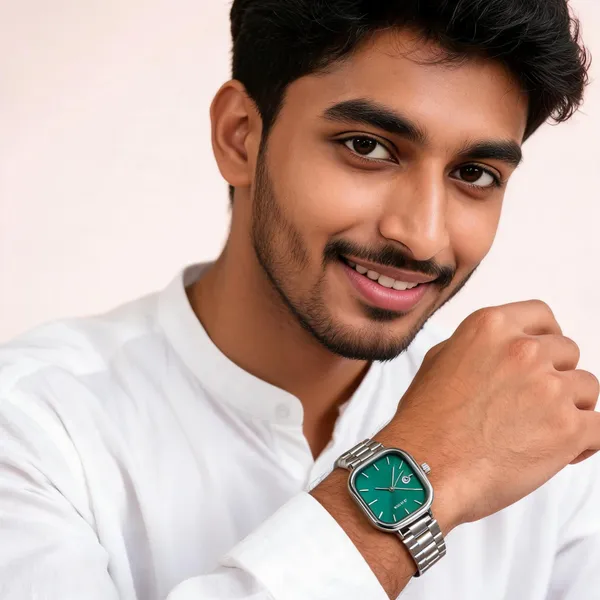 Green_Stainless_Steel_Quartz_Watch_For_Unisex