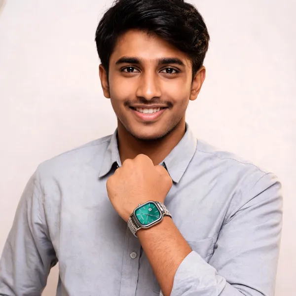 Green_Stainless_Steel_Quartz_Watch_For_Unisex