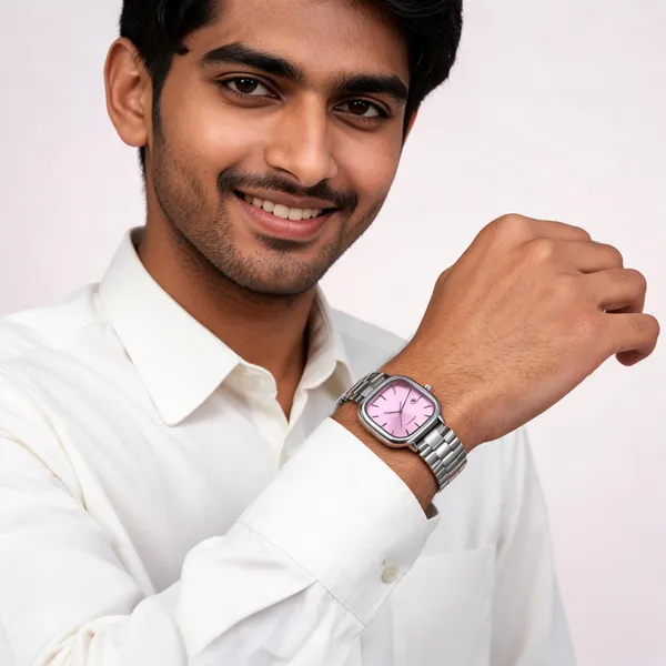 Pink_Metal_Square_Dial_Watch_For_Men
