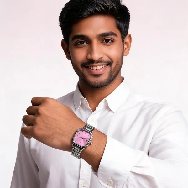 Pink_Metal_Square_Dial_Watch_For_Men